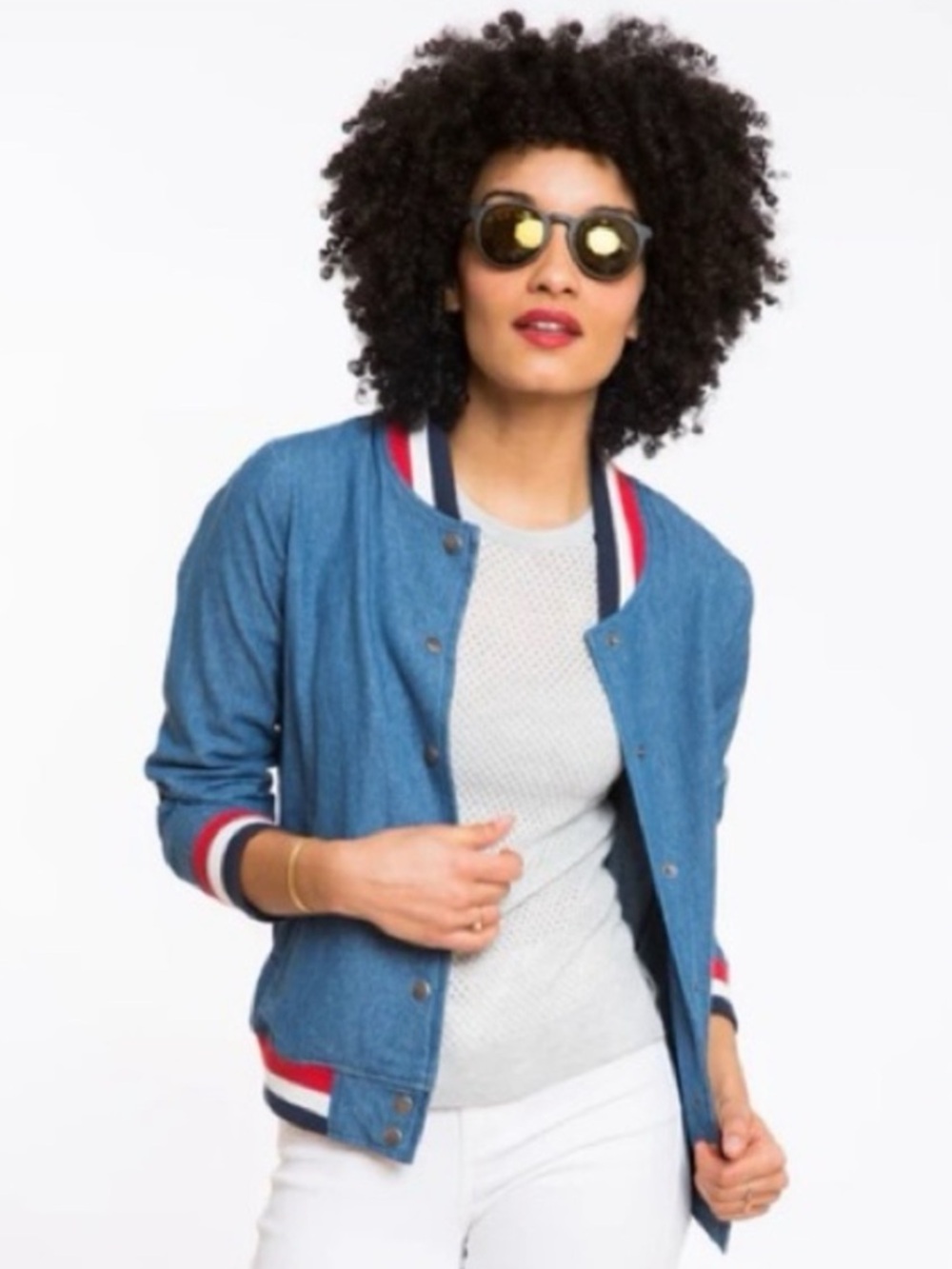 Marine Layer Love Me Tender Blue Denim Jacket Snap Front XS Lightweight